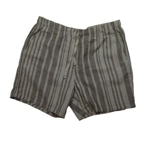 Everlane Linen Shorts Women Large Green Striped Pockets‎ 6" Inseam